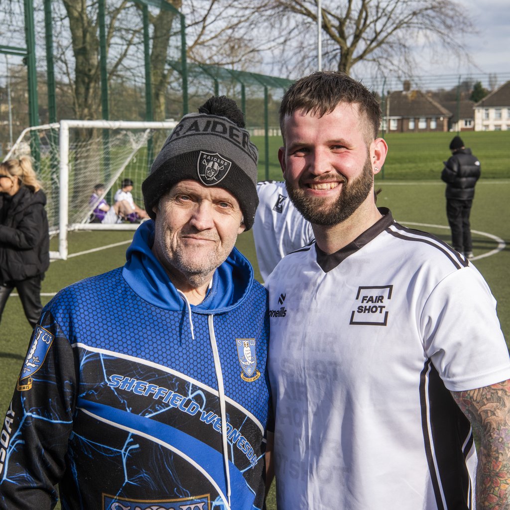 A father and son, both Sheffield Wednesday supporters, at the Fair Shot matchday